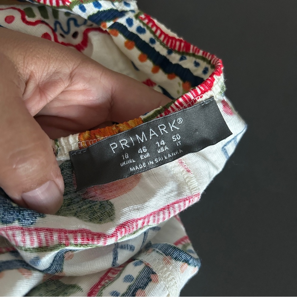 Primark Dress 14 Mini Puff Sleeve Flutter Hem Tropical Fruit Colorful Print - Picture 11 of 13